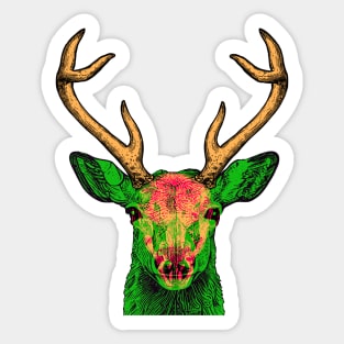 Deer Skull Interactive Magenta&Green Filter T-Shirt By Red&Blue Sticker